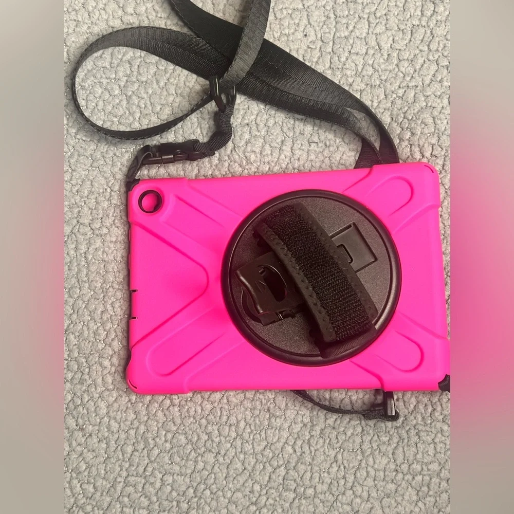 Pink Tablet Case With Stand, Hand Strap And Shoulder Strap